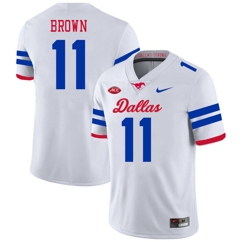 SMU Mustangs #11 Carterrious Brown Jersey College Football Uniforms-Dallas White
